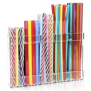 New Upgrade 9.5" Large Acrylic Straw Holder for Cabinet Door-Reusable Tumbler Straw Organizer Storage,Small Kitchen Organizers and Storage Accessories Container,Ultra Sticky Cupboard Door Mounted