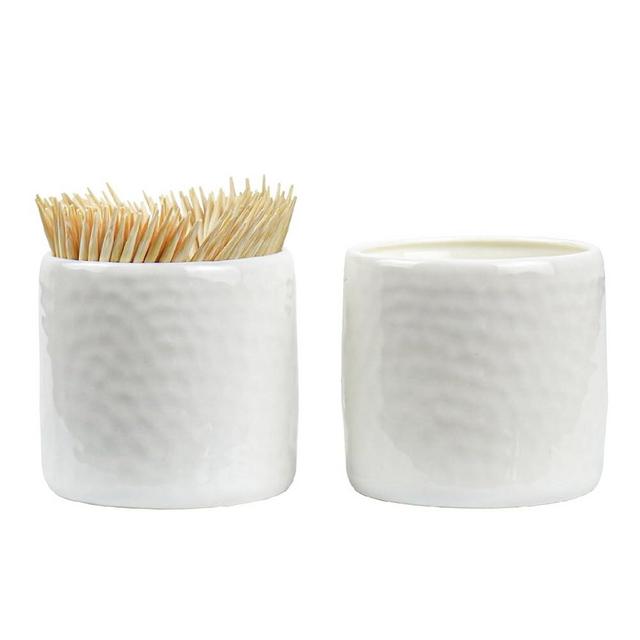 Iyulania Porcelain Toothpick Holders, Set of 2 Toothpick Dispensers with 400 pcs Bamboo Toothpicks, White
