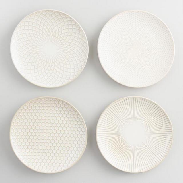 White Textured Stoneware Plates Set of 4