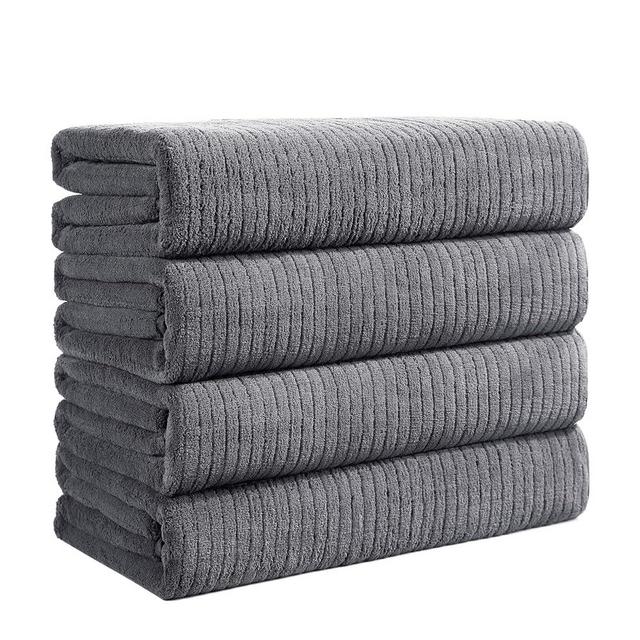 Lunoku Bath Towels Set of 4 Extra Large 35 x 70 Inches,Luxury Thick High Absorbent and Quick Dry Bath Sheet,Ultra Soft Microfiber,Bathroom,Beach,Yoga,Sport,SPA,Fitness (Grey)