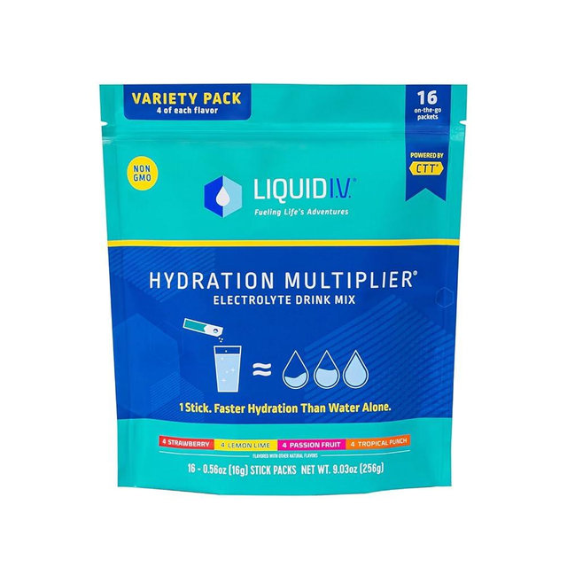 Liquid I.V. Hydration Multiplier Variety Pack – Lemon Lime, Passion Fruit, Strawberry, Tropical Punch - Hydration Powder Packets | Electrolyte Drink Mix | 16 Sticks