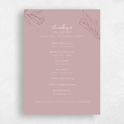 Grayed Mauve, Pink Wedding Program - Pistoia