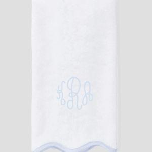 Pair of Hand Towels Piped in Light Blue | KRA Monogram in Light Blue Ardsley