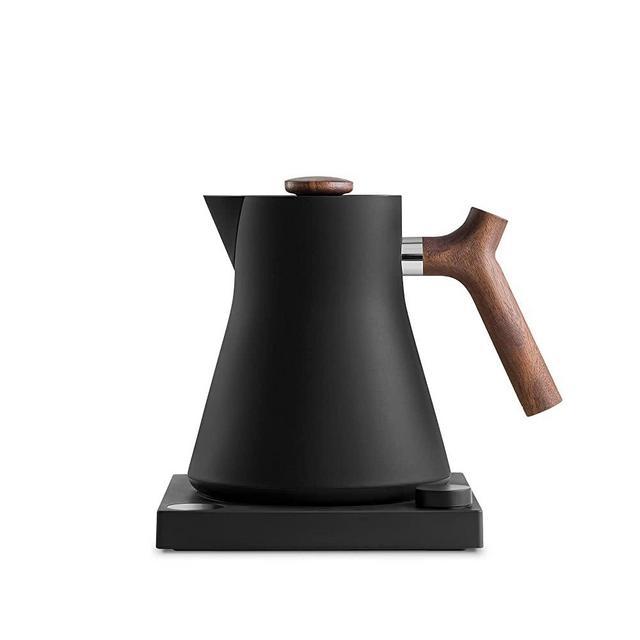 Fellow Corvo EKG Electric Kettle - Pour Over Coffee and Tea Pot, Quick Heating, Temperature Control and Built-In Brew Timer, Matte Black with Walnut Wood Handle, 0.9 Liter