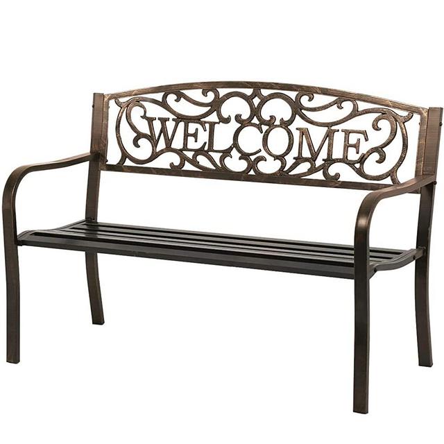 Garden Bench Outdoor Bench for Patio Metal Bench Park Bench Cushion for Yard Porch Work Entryway (Bronze)