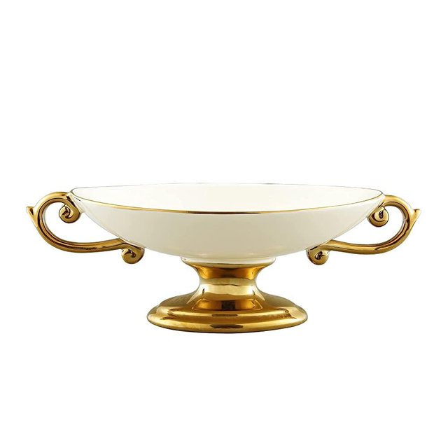 fanquare White Pedestal Fruit Bowl for Kitchen Counter, Large Decorative Ceramic Bowl for Home Décor