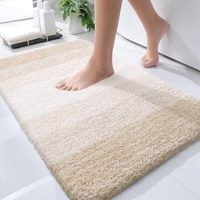 OLANLY Bathroom Rug Mat 30x20, Extra Soft and Absorbent Microfiber Bath Rugs, Non-Slip Plush Shaggy Bath Carpet, Machine Wash Dry, Bath Mats for Bathroom Floor, Tub and Shower, Light Beige