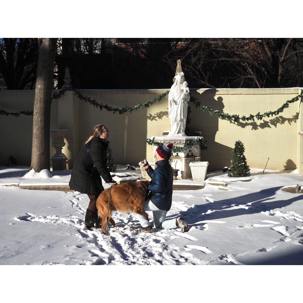 The Proposal in front of the Blessed Mother. Thanks Joe Lynn for being a great camera man!