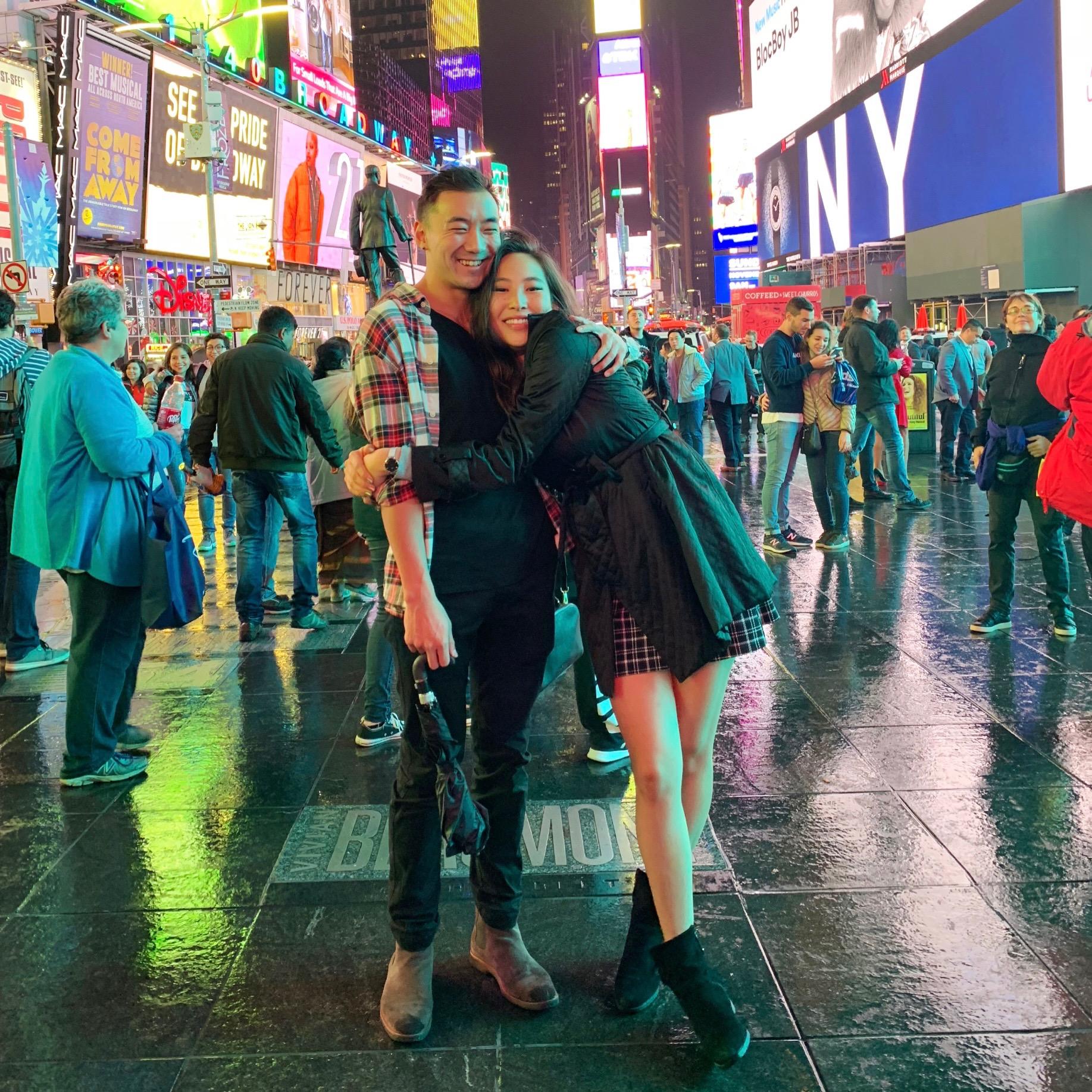 NYC, Times Square, and us—our first trip together and the beginning of many adventures to come!