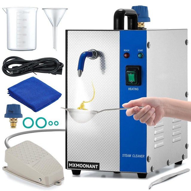 Mxmoonant Jewelry Steam Cleaner 2L/0.52 gal(0.8L Liquid Capacity), 135°C/275℉ High-Pressure, 8-Min Heat Up w/Tweezers, Fine Mesh Strainer, Towel, Professional for Cleaning Silver, Gold, Gem, Diamond