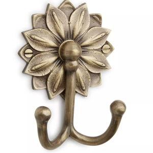 Floral Solid Brass Double Coat Hook - Antique Brass