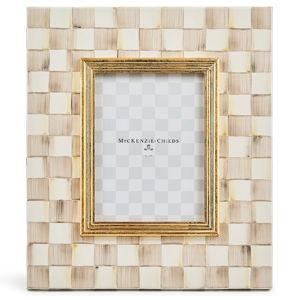 MACKENZIE-CHILDS Enamel 5" x 7" Frame, Cute Picture Frame, Brown-and-White Mocha Check