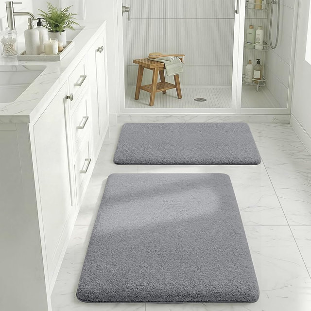 MINIDEAR Bathroom Rugs Sets 2 Piece - Thick Memory Foam Bath Mat, Ultra Soft, Plush Fluffy, Non-Slip, Quick Dry, Absorbent Washable Mat for Tub, Home Decor (24x17 & 32x20 Inch, Gray)