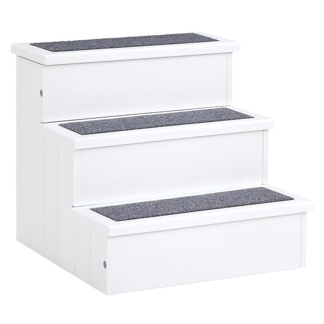 PawHut 3 Step Wooden Carpeted Non Slip Pet Stairs Ramp for Cats and Small Dogs - White