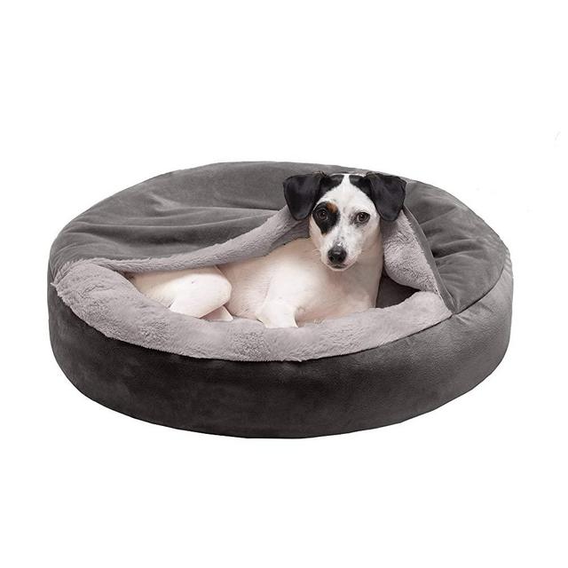 Furhaven Cozy Pet Beds for Small, Medium, and Large Dogs and Cats - Snuggery Hooded Burrowing Cave Tent, Deep Dish Cushion Donut Dog Bed with Attached Blanket, and More
