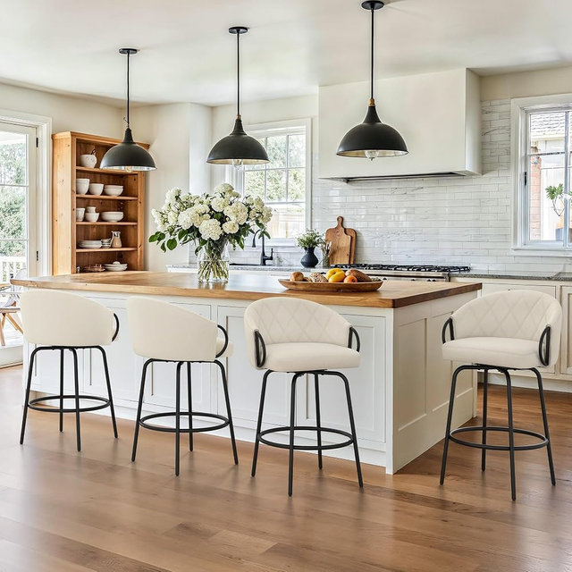 Cozyman 26" Fabric Counter Height Bar Stools Set of 4, 360° Swivel Upholstered Barstools with Backs and Metal Legs, Modern Bar Chairs for Kitchen Island, Beige