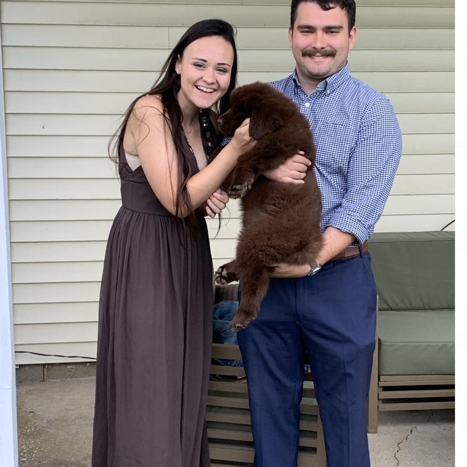 Brennan, baby Gus, and Parker before Brennan’s birthday dinner 2021