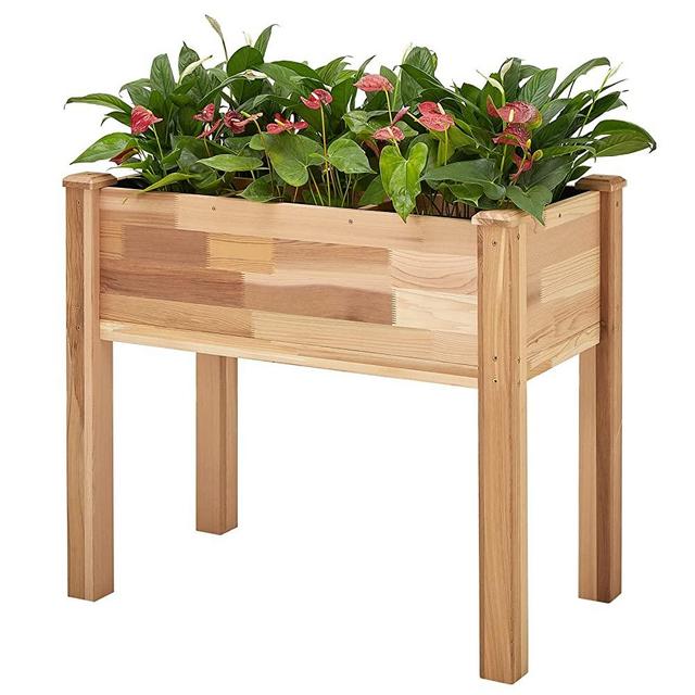 AMERLIFE Raised Garden Bed - Western Cedar Elevated Wooden Planter Box 6 Planting Area with Liner for Herbs Vegetable Flowers Outdoor Gardening Patio Backyard 500 lbs Capacity 34"x18"x30.9"