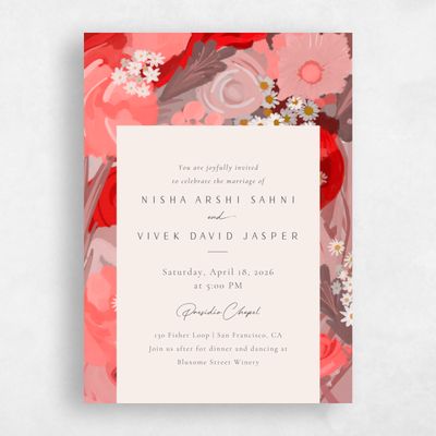 Coral, Orange Wedding Invitation - Chesley Portrait