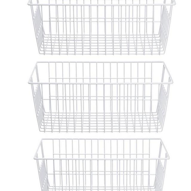 SANNO Farmhouse Organizer Storage Bins Large Organizer Bins Durable Metal Basket Pantry Organizer Storage Bin Baskets for Kitchen Cabinets, Pantry, Freezer, Bathroom, Countertop, Closets-Set of 3