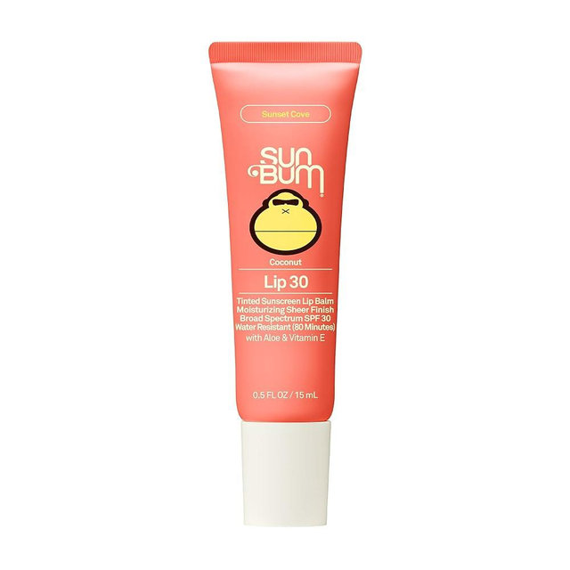 Sun Bum SPF 30 Sunscreen Sunset Cove Tinted Lip Balm - Coconut Flavor Broad Spectrum Moisturizing with Aloe & Vitamin E - Hawaii 104 Act Compliant (Made Without Octinoxate & Oxybenzone) - 0.5 oz