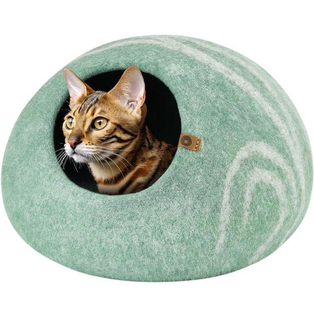 MEOWFIA Cat Cave – Premium Felt Cat Bed for Indoor Cats, Handmade Merino Wool (Pistachio, Large)