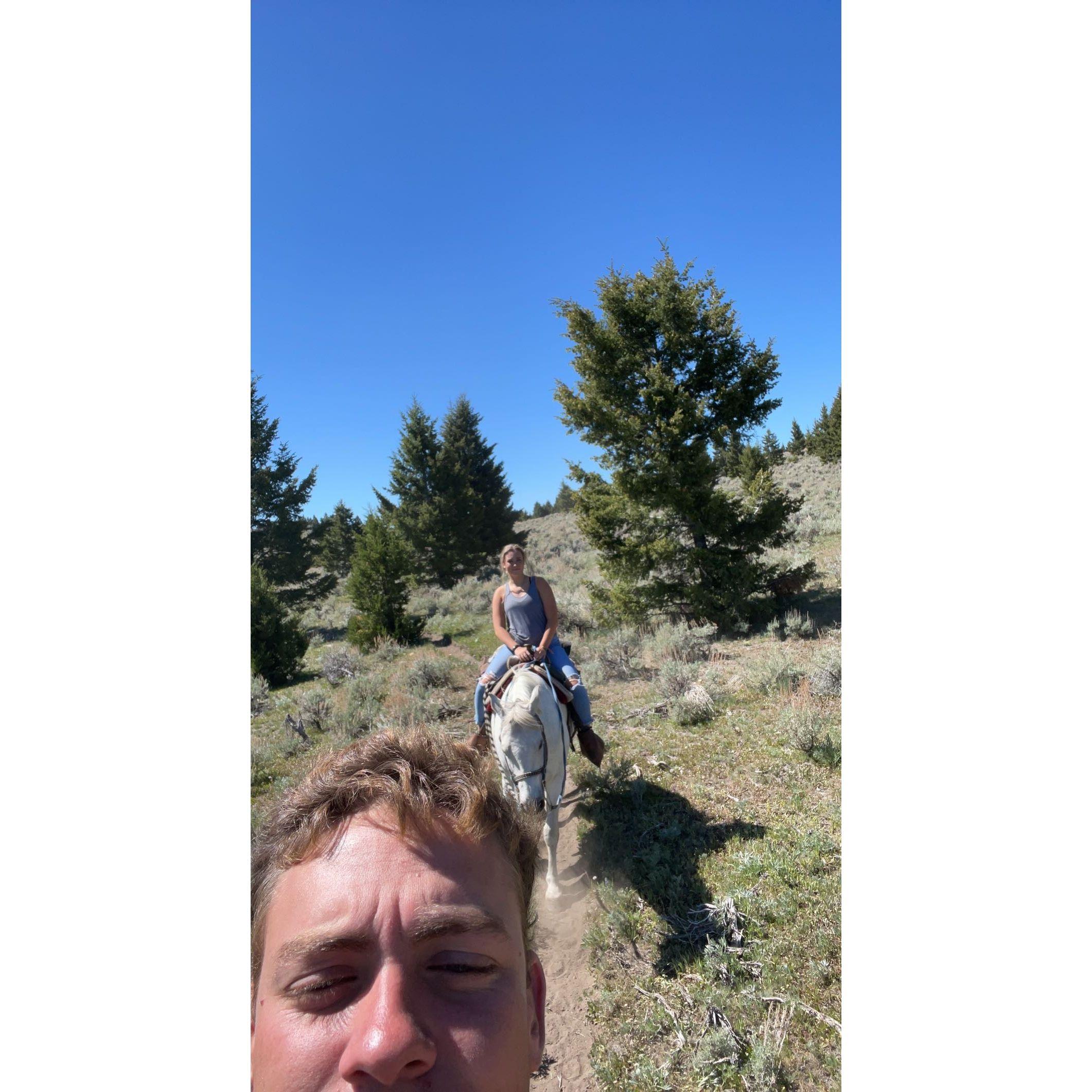 This was our horseback riding adventure in Yellowstone.  I almost fell off my horse and the tour guide asked us if we were siblings.
