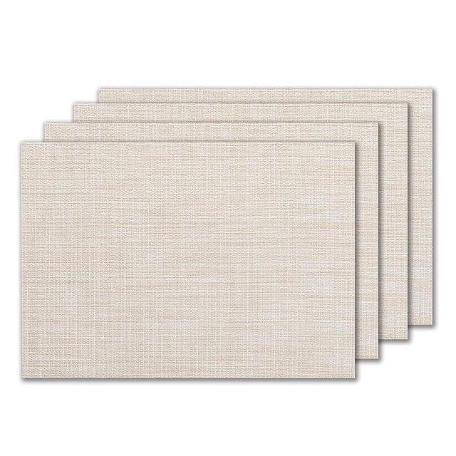 LEXMORE PVC Woven Placemats 4 PCS Wipeable Indoor/Outdoor Table Mats Washable Vinyl Place Mat for Dining Table, Set of 4-Beige White