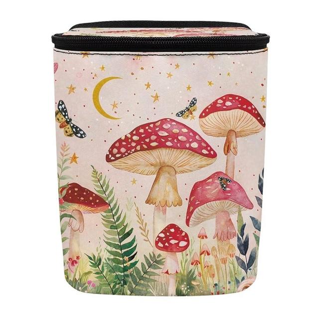 Renewold Car Trash Can with Lid, Mushroom Butterflies Moon Stylish Car Garbage Can, with Adjustable Straps Trash Bin for Car, Upright Floor or Seatback Use Automotive Interior Accessories Storage Bag