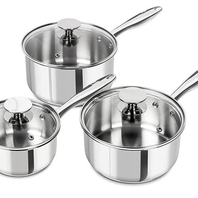 MICHELANGELO Stainless Steel Saucepan Set with Lids 1QT & 2QT & 3QT, Stainless Steel Sauce Pot Set 6 Piece, Nonstick Saucepans, 6 Piece Sauce Pan Set, Dishwasher Safe, Induction Compatible