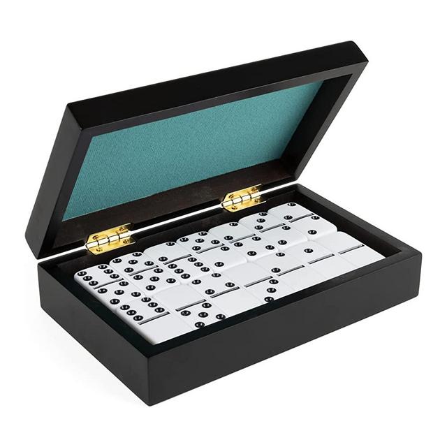 Spin Master Games Legacy Deluxe Double-6 Dominoes, Classic Original Board Game Set of 28 Dominoes in Lined Wood Case, for Kids and Adults Aged 8 and up, (6045366)