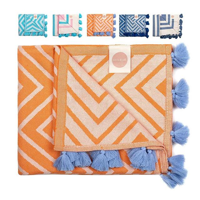 Nova Blue Turkish Beach Towels - Orange Zigzag Beach Towel Made from 100% Turkish Cotton, Extra Large, XL (37”x 69”), Highly Absorbent, Quick Dry, Peshtemal Towel for Kids and Adults