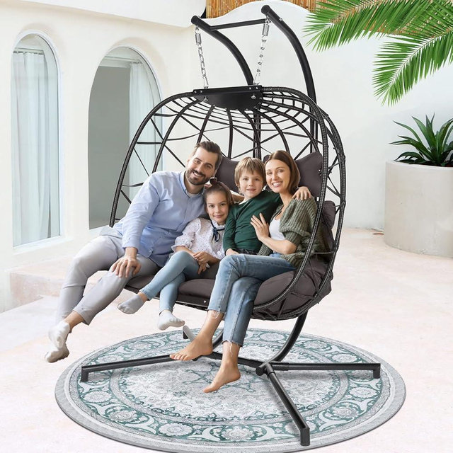 NICESOUL® Double Egg Swing Chair with Stand Indoor Oversized Egg Chair Gray Cushion 2 Person Swing Outdoor Large Hanging Chair 510lbs Capacity for Patio Bedroom