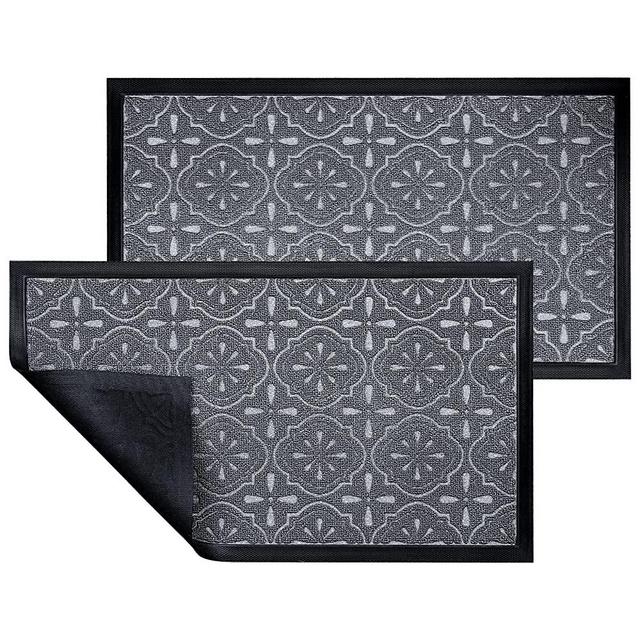 Frcctre 2 Pack Rubber Door Mat, 30"X 17" Slip Resistant Rubber Backing Front Door Mat, Welcome Door Mat Dirt Trapping Shoes Scraper Rugs for Indoor and Outdoor Entrance, Patio, Busy Areas, Dark Gray