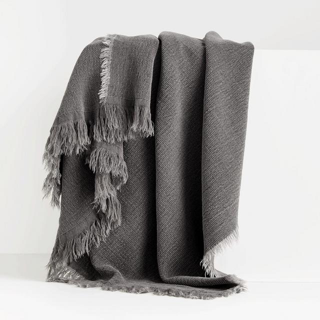 Olind Grey Fringed Throw Blanket