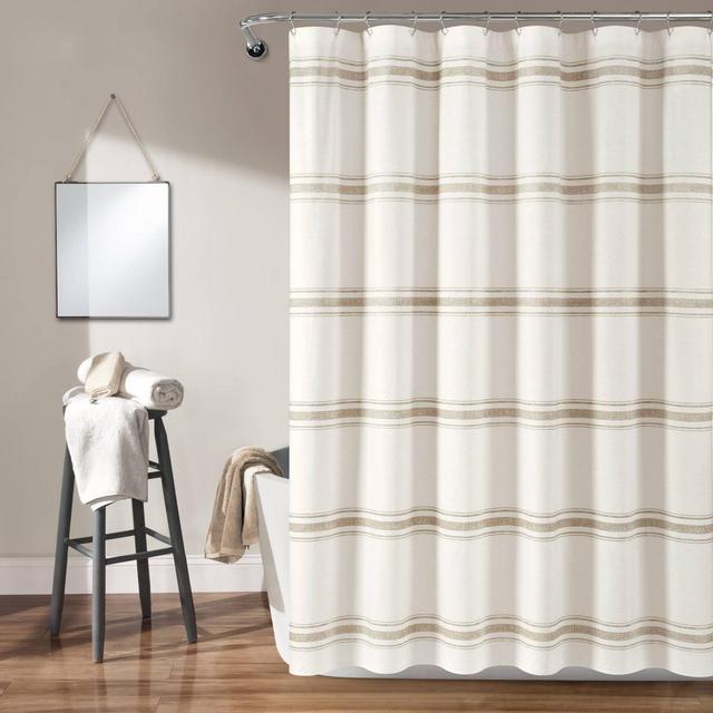 Farmhouse Striped Shower Curtain Beige - Lush Décor