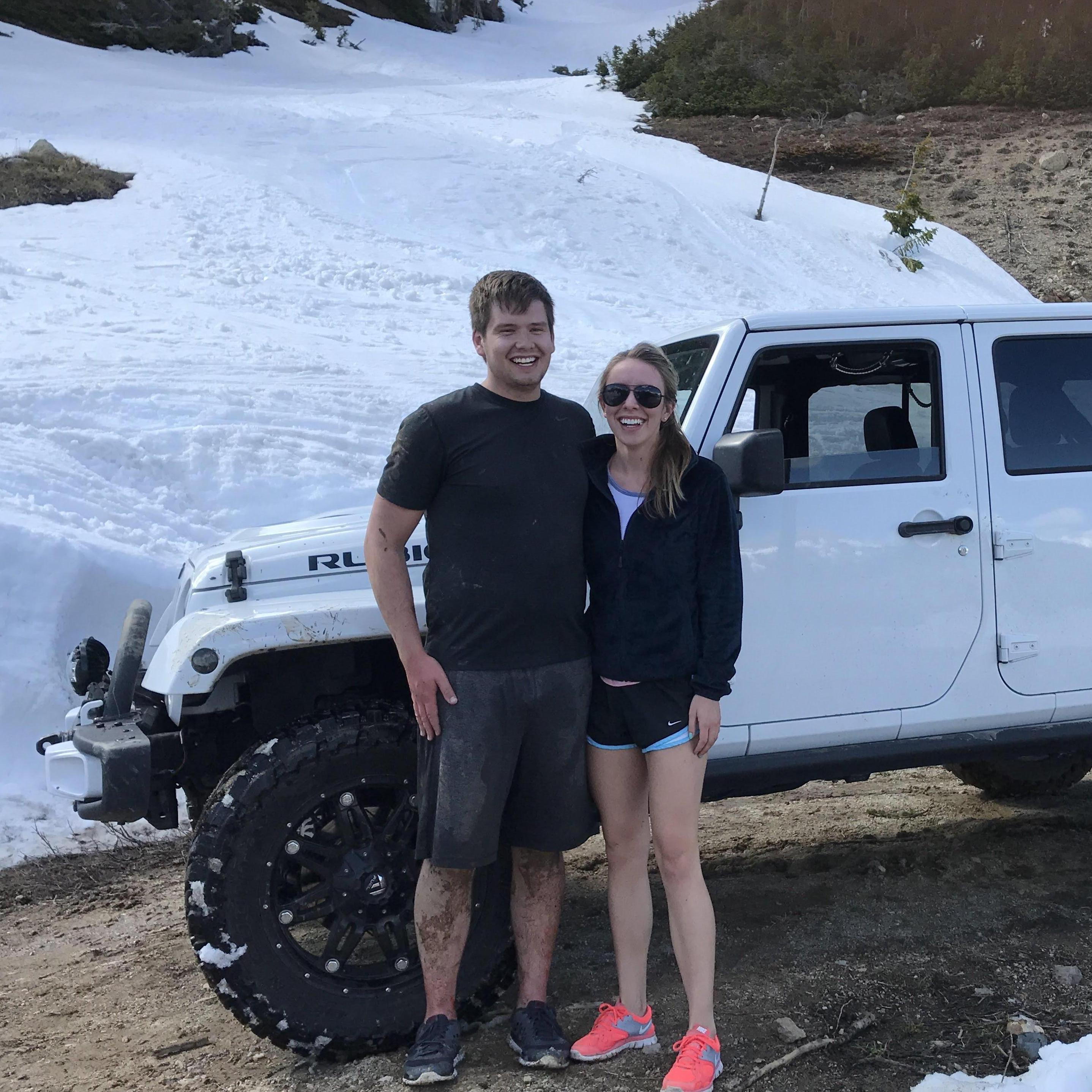 The first, but not last, time Zach got the Jeep stuck in some snow. Saved by a fellow Jeeper! Always check how deep the snow is first, folks.