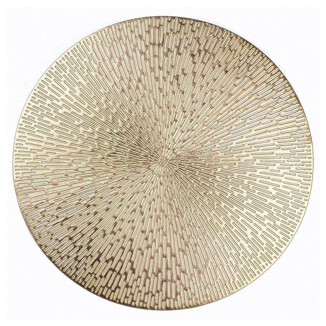 Round Placemats Gold Metallic Set of 6 Vinyl Placemats 15'', Washable Easy Clean Wipeable Non-Slip Stain Heat Resistant Dinning Table Place Mats for Wedding Party Festival Decoration by Snowkingdom