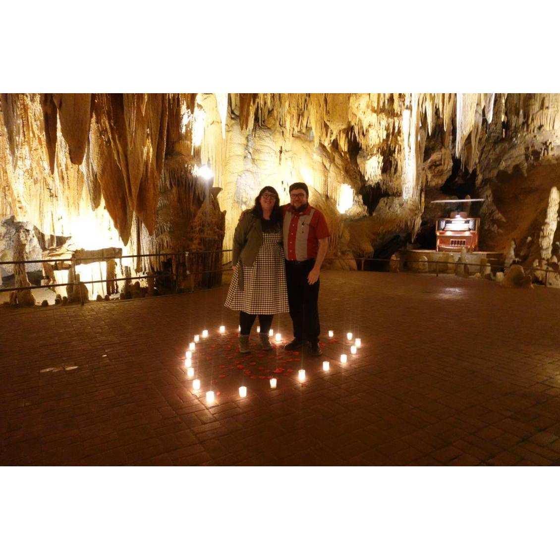 Inside Luray Caverns, Phil proposed and Geri said "Yes!"
