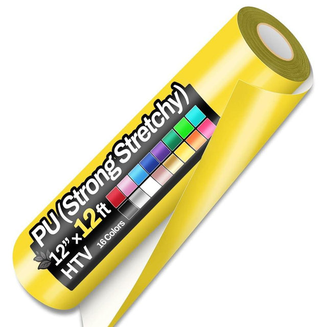 Sooez 12" x 12ft Heat Transfer Vinyl Rolls, PU HTV Vinyl Yellow for Shirts, Easy to Cut & Weed, Matte Finish