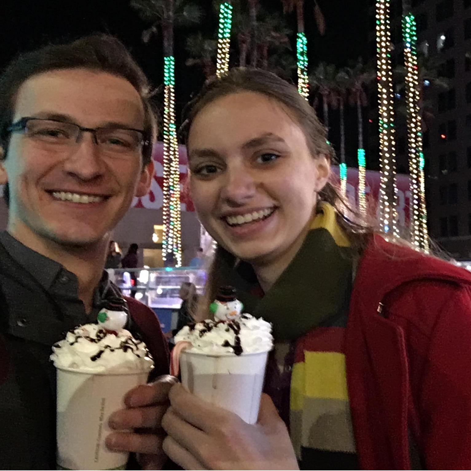 Enjoying some hot chocolate at San Jose's Christmas in the Park