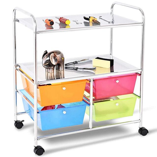Happygrill 4-Drawer Organizer Cart Tools, Office School Paper Organizer Rolling Storage Cart with Wheels