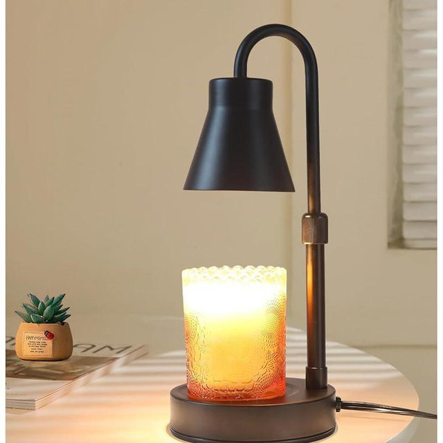 Elenhome Candle Warmer Lamp with Adjustable Height, Stepless Dimming Function-Home Decor Lamp Candle Warmer, Metal Candle Lamp for Jar Candles, No Flame Scented Candle Warmer with 2 Bulbs (Black)