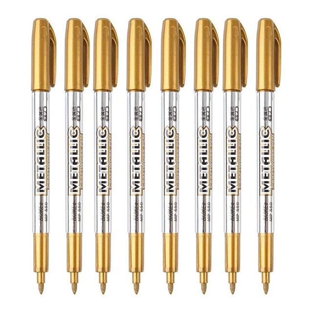 MyArTool Metallic Marker Pens, Gold Metallic Permanent Markers for Artist Illustration, Crafts, Gift Card Making, Scrapbooking, Fabric, DIY Photo Album, Value Set of 8