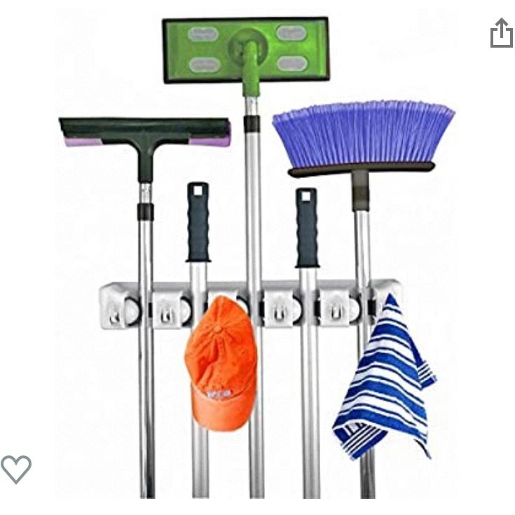 Home- It Mop and Broom Holder, 5 Position with 6 Hooks Garage Storage Holds up to 11 Tools, Storage Solutions for Broom Holders, Garage Storage Systems Broom Organizer for Garage Shelving Ideas