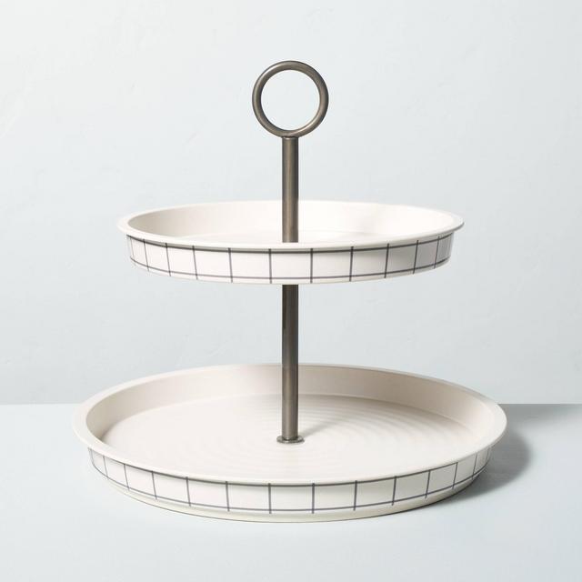Two-Tier Grid Pattern Bamboo-Melamine Serve Tray Gray/Cream - Hearth & Hand™ with Magnolia