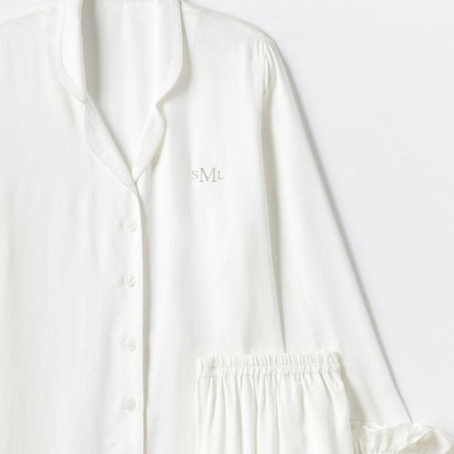 Monogrammed (SML) Medium Ruffle Sateen Long Pajamas