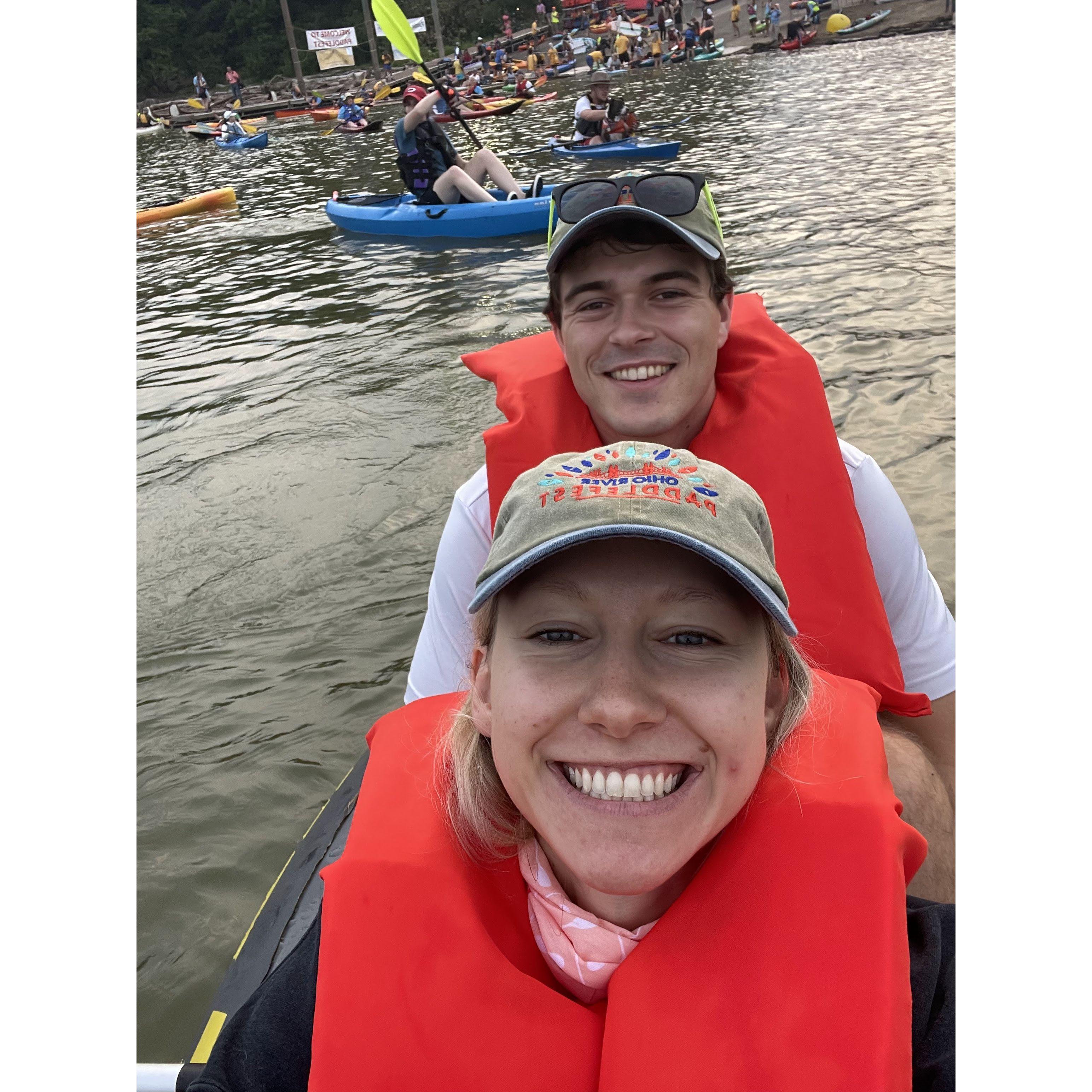 All smiles prior to Tommy's inflatable kayak popping and taking on water...whoopsies!