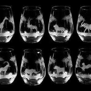 Queen Lace Crystal Stemless Wine Glass, African Wildlife