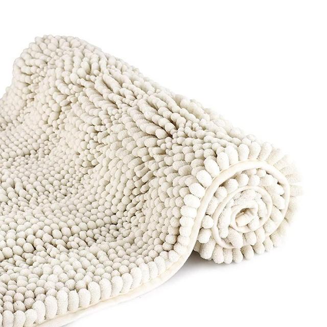 TENGTENGLINK Bath Mats for Bathroom White,Thick Soft Chenille Floor Mats ,16x24 Inches Non Slip Shower Mats Ultra Water Absorbent Doormat.